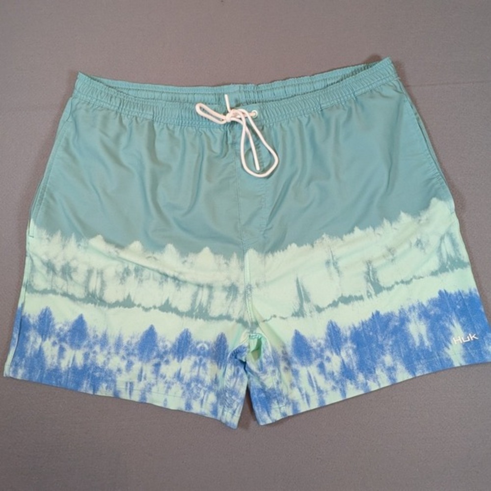 Huk Performance Fishing Men's Swim Trunks XXL Blue Aqua Elastic Waist Drawstring